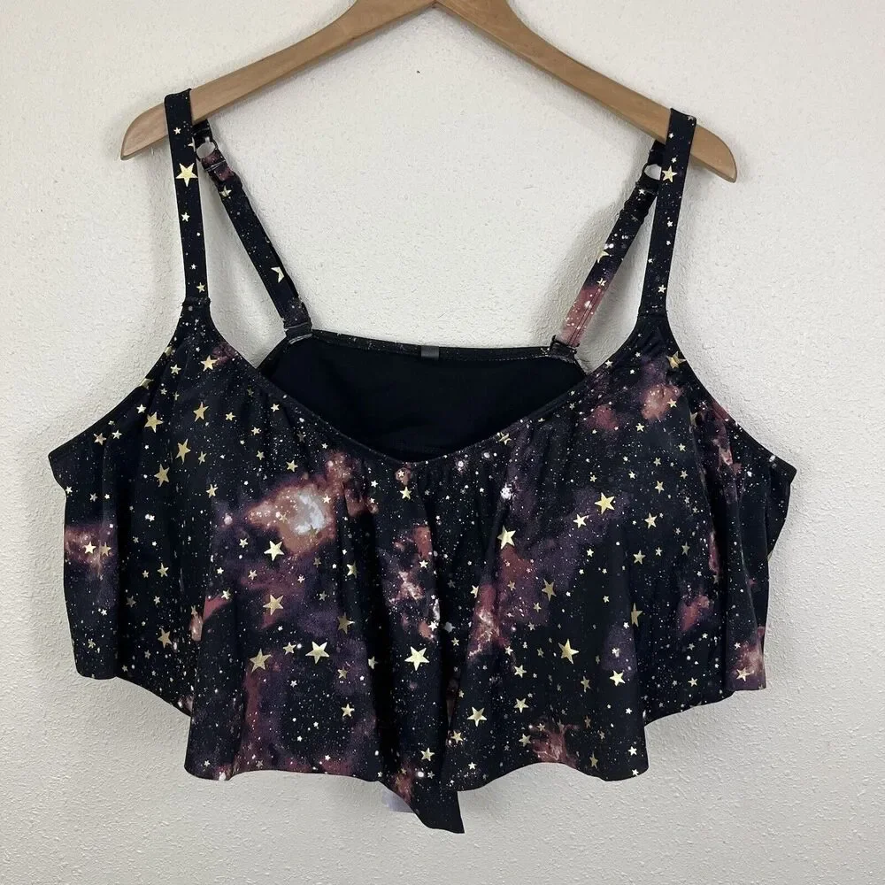 Torrid Star Celestial Wireless V Flounce Bikini Top Plus Size 6 6X